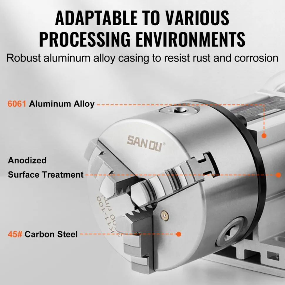 VEVOR Dividing Head, K11-100mm 3-Jaw Chuck, CNC Router Milling Machine Rotational Axis 4th Axis A Axis Indexing Head, 2.6"/65 mm Center Height MT2 Tailstock 6:1 Gear Ratio, Universal for Engraving