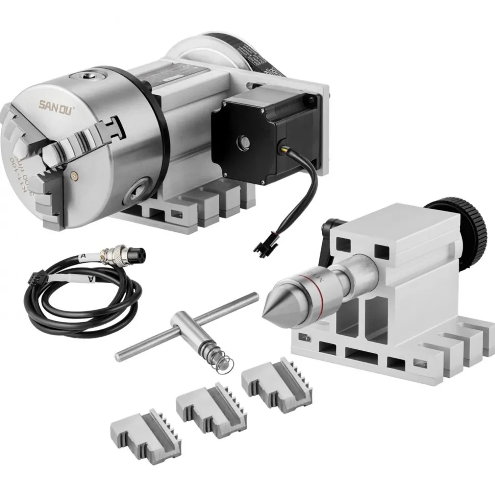 VEVOR Dividing Head, K11-100mm 3-Jaw Chuck, CNC Router Milling Machine Rotational Axis 4th Axis A Axis Indexing Head, 2.6"/65 mm Center Height MT2 Tailstock 6:1 Gear Ratio, Universal for Engraving