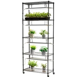 VEVOR DIY Plant Shelf with Grow Lights, 71 in Tall Indoor Plant Stand with Wheels, 192W 5000K Full Spectrum Grow Lights, Heavy Duty Metal Plants Display Rack, Flower Pot Holder for Seed Starting