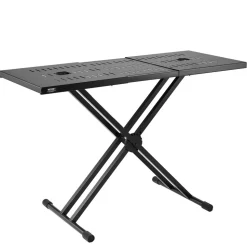 VEVOR DJ Table Stand, (32"-43") x 18" Portable DJ Laptop and Controller Stand, Lightweight DJ Desk DJ Booth Adjustable Height DJ Stand, Foldable Double-X Keyboard Stand & Tabletop, Audio Mixer Stand