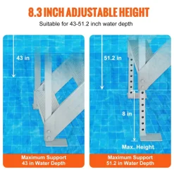 VEVOR Dock Ladder, 43''-51'' Adjustable Height, 500 lbs Load Capacity, Aluminum Alloy 6 Steps Pontoon Boat Ladder with Dual Handrails & Nonslip Mat, Ideal for Ship/Lake/Pool/Marine Boarding