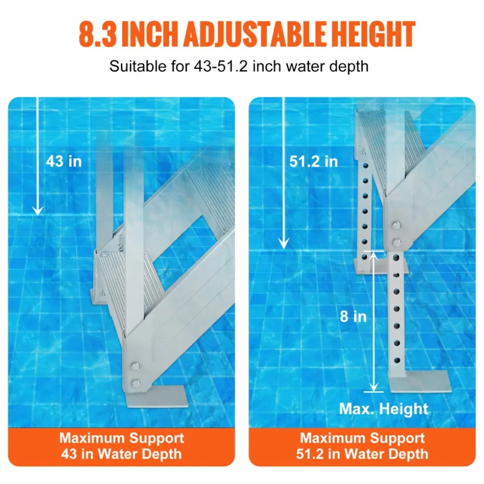 VEVOR Dock Ladder, 43''-51'' Adjustable Height, 500 lbs Load Capacity, Aluminum Alloy 6 Steps Pontoon Boat Ladder with Dual Handrails & Nonslip Mat, Ideal for Ship/Lake/Pool/Marine Boarding