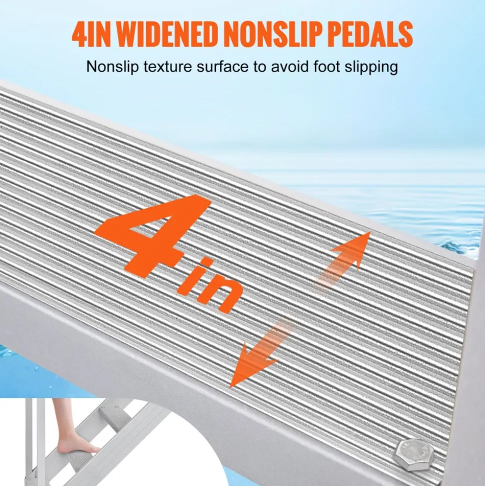 VEVOR Dock Ladder, 43''-51'' Adjustable Height, 500 lbs Load Capacity, Aluminum Alloy 6 Steps Pontoon Boat Ladder with Dual Handrails & Nonslip Mat, Ideal for Ship/Lake/Pool/Marine Boarding