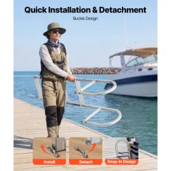 VEVOR Dock Ladder, Removable 5 Steps, 500 lbs Load Capacity, Aluminum Alloy Pontoon Boat Ladder with 3.1'' Wide Step & Nonslip Rubber Mat, Easy to Install for Ship/Lake/Pool/Marine Boarding