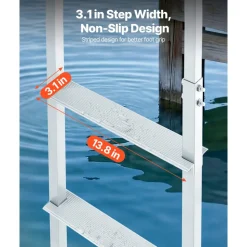 VEVOR Dock Ladder, Removable 5 Steps, 500 lbs Load Capacity, Aluminum Alloy Pontoon Boat Ladder with 3.1'' Wide Step & Nonslip Rubber Mat, Easy to Install for Ship/Lake/Pool/Marine Boarding