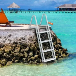 VEVOR Dock Ladder, Removable 4 Steps, 350 lbs Load Capacity, Aluminum Alloy Pontoon Boat Ladder with 4'' Wide Step & Nonslip Mat, Easy to Install for Ship/Lake/Pool/Marine Boarding