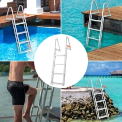 VEVOR Dock Ladder, Removable 4 Steps, 350 lbs Load Capacity, Aluminum Alloy Pontoon Boat Ladder with 4'' Wide Step & Nonslip Mat, Easy to Install for Ship/Lake/Pool/Marine Boarding