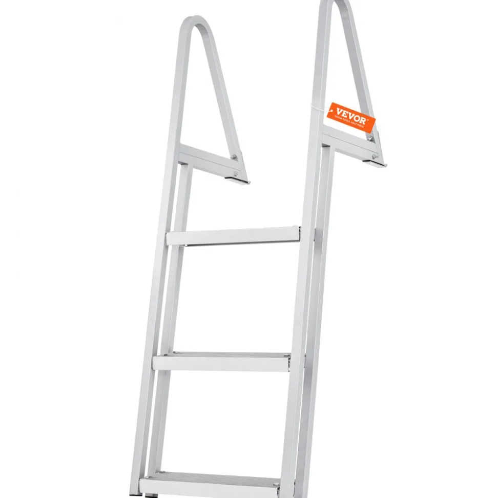 VEVOR Dock Ladder, Removable 3 Steps, 350 lbs Load Capacity, Aluminum Alloy Pontoon Boat Ladder with 4'' Wide Step & Nonslip Mat, Easy to Install for Ship/Lake/Pool/Marine Boarding