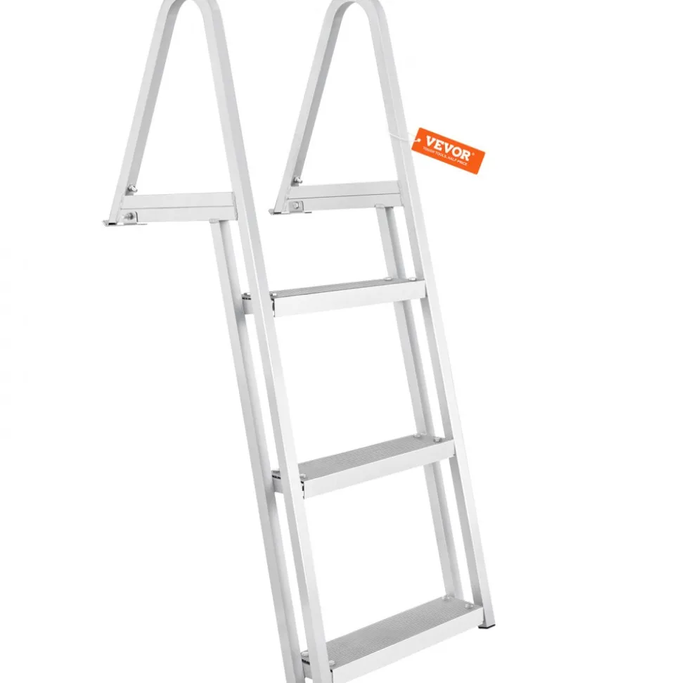 VEVOR Dock Ladder, Removable 3 Steps, 350 lbs Load Capacity, Aluminum Alloy Pontoon Boat Ladder with 4'' Wide Step & Nonslip Mat, Easy to Install for Ship/Lake/Pool/Marine Boarding
