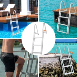 VEVOR Dock Ladder, Removable 3 Steps, 350 lbs Load Capacity, Aluminum Alloy Pontoon Boat Ladder with 4'' Wide Step & Nonslip Mat, Easy to Install for Ship/Lake/Pool/Marine Boarding