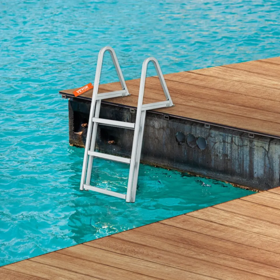VEVOR Dock Ladder, Removable 3 Steps, 350 lbs Load Capacity, Aluminum Alloy Pontoon Boat Ladder with 4'' Wide Step & Nonslip Mat, Easy to Install for Ship/Lake/Pool/Marine Boarding
