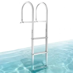 VEVOR Dock Ladder, Removable 3 Steps, 500 lbs Load Capacity, Aluminum Alloy Pontoon Boat Ladder with 3.1'' Wide Step & Nonslip Rubber Mat, Easy to Install for Ship/Lake/Pool/Marine Boarding