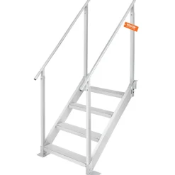 VEVOR Dock Ladder 4 Step, Dock Stairs 30''-38'' Adjustable Height, 500 lbs Load Capacity, Aluminum Pontoon Boat Ladder with Dual Handrails & Nonslip Mat for Ship/Lake/Pool/Marine Boarding