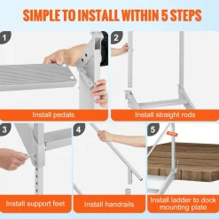 VEVOR Dock Ladder 4 Step, Dock Stairs 30''-38'' Adjustable Height, 500 lbs Load Capacity, Aluminum Pontoon Boat Ladder with Dual Handrails & Nonslip Mat for Ship/Lake/Pool/Marine Boarding