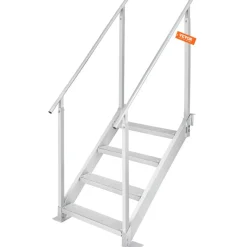 VEVOR Dock Ladder 4 Step, Dock Stairs 30''-38'' Adjustable Height, 500 lbs Load Capacity, Aluminum Pontoon Boat Ladder with Dual Handrails & Nonslip Mat for Ship/Lake/Pool/Marine Boarding
