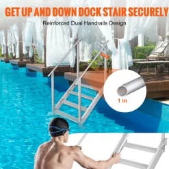 VEVOR Dock Ladder 4 Step, Dock Stairs 30''-38'' Adjustable Height, 500 lbs Load Capacity, Aluminum Pontoon Boat Ladder with Dual Handrails & Nonslip Mat for Ship/Lake/Pool/Marine Boarding