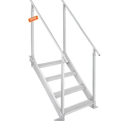 VEVOR Dock Ladder 4 Step, Dock Stairs 30''-38'' Adjustable Height, 500 lbs Load Capacity, Aluminum Pontoon Boat Ladder with Dual Handrails & Nonslip Mat for Ship/Lake/Pool/Marine Boarding