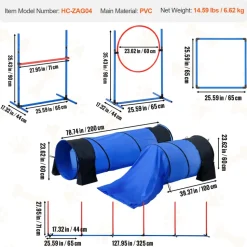 VEVOR Dog Agility Training Equipment, 7 PCS Set Upgrade w/ Adjustable High Hurdles,6 Weave Poles,2 Tunnels,Jump Ring,Pause Box,Whistle,Foldable Bowl,Puppy Obstacle Course Kit w/ 3 Bags