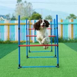 VEVOR Dog Agility Training Equipment, 4 PCS Set - Adjustable High Hurdles and Jump Ring, Puppy Obstacle Course Jump Starter Kit with Poles Storage Bag for Backyard, Indoor, Outdoor