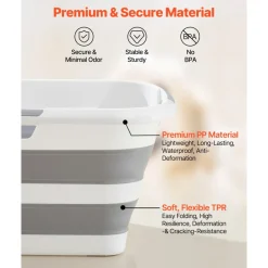 VEVOR Dog Bathtub, Collapsible Dog Bath Tub, Pet Bathing Grooming Wash Shower Station, Portable Space-saving & Stable Support, Built-In Drainage Hole for Small Pet Puppy Doggie Cat Outdoor, Gray White