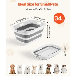 VEVOR Dog Bathtub, Collapsible Dog Bath Tub, Pet Bathing Grooming Wash Shower Station, Portable Space-saving & Stable Support, Built-In Drainage Hole for Small Pet Puppy Doggie Cat Outdoor, Gray White
