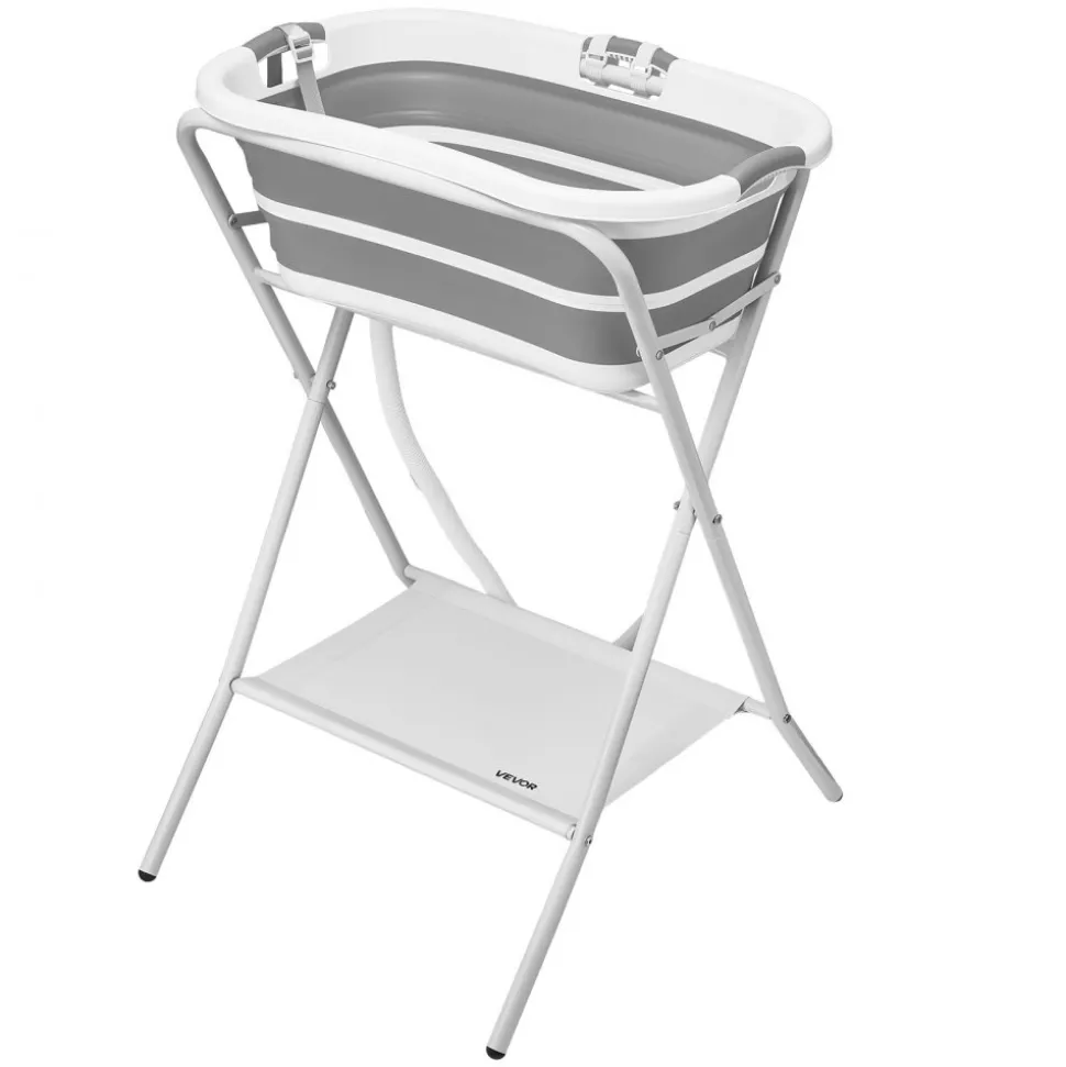 VEVOR Dog Bathtub, Elevated Dog Bath Tub, 2 in 1 Collapsible Pet Bathing Grooming Wash Station, Portable Foldable Space-saving, Built-in Drain Outlet with Drain Hose for Small Pet Cat, Gray & White