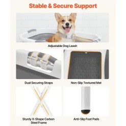 VEVOR Dog Bathtub, Elevated Dog Bath Tub, 2 in 1 Collapsible Pet Bathing Grooming Wash Station, Portable Foldable Space-saving, Built-in Drain Outlet with Drain Hose for Small Pet Cat, Gray & White