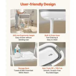 VEVOR Dog Bathtub, Elevated Dog Bath Tub, 2 in 1 Collapsible Pet Bathing Grooming Wash Station, Portable Foldable Space-saving, Built-in Drain Outlet with Drain Hose for Small Pet Cat, Gray & White