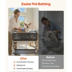 VEVOR Dog Bathtub, Elevated Dog Bath Tub, Collapsible Pet Bathing Grooming Wash Station, Portable Foldable Space-saving, with Built-In Drain Hose for Small and Medium Pet Cat Indoor & Outdoor, Gray