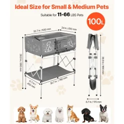 VEVOR Dog Bathtub, Elevated Dog Bath Tub, Collapsible Pet Bathing Grooming Wash Station, Portable Foldable Space-saving, with Built-In Drain Hose for Small and Medium Pet Cat Indoor & Outdoor, Gray