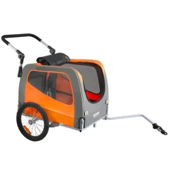 VEVOR Dog Bike Trailer, Supports up to 66 lbs, 2-in-1 Pet Stroller Cart Bicycle Carrier, Easy Folding Cart Frame with Quick Release Wheels, Universal Bicycle Coupler, Reflectors, Flag, Orange/Gray