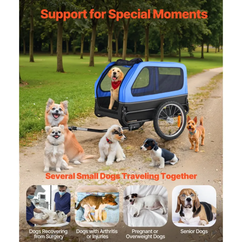VEVOR Dog Bike Trailer, Supports up to 88 lbs, Pet Cart Bicycle Carrier for Small & Large Dogs, Easy Folding Frame with Quick Release Wheel, Universal Bicycle Coupler, Reflector, Flag, Internal Leash