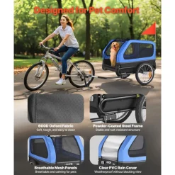 VEVOR Dog Bike Trailer, Supports up to 88 lbs, Pet Cart Bicycle Carrier for Small & Large Dogs, Easy Folding Frame with Quick Release Wheel, Universal Bicycle Coupler, Reflector, Flag, Internal Leash