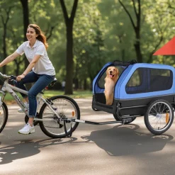 VEVOR Dog Bike Trailer, Supports up to 88 lbs, Pet Cart Bicycle Carrier for Small & Large Dogs, Easy Folding Frame with Quick Release Wheel, Universal Bicycle Coupler, Reflector, Flag, Internal Leash
