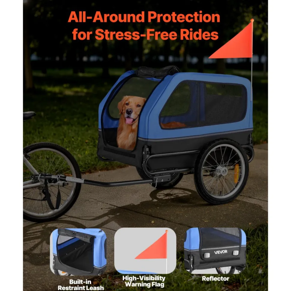 VEVOR Dog Bike Trailer, Supports up to 88 lbs, Pet Cart Bicycle Carrier for Small & Large Dogs, Easy Folding Frame with Quick Release Wheel, Universal Bicycle Coupler, Reflector, Flag, Internal Leash