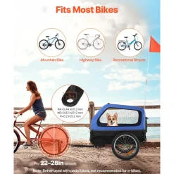 VEVOR Dog Bike Trailer, Supports up to 88 lbs, Pet Cart Bicycle Carrier for Small & Large Dogs, Easy Folding Frame with Quick Release Wheel, Universal Bicycle Coupler, Reflector, Flag, Internal Leash