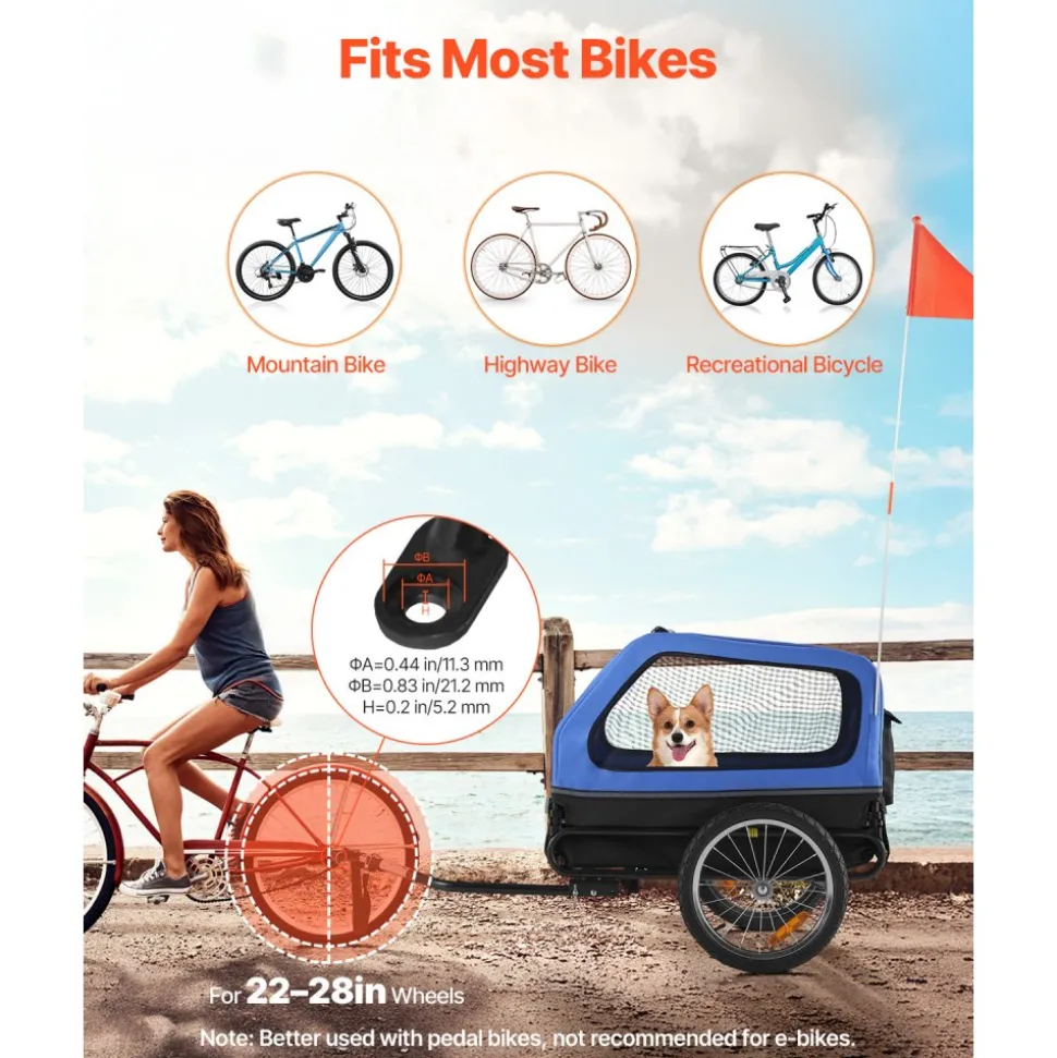 VEVOR Dog Bike Trailer, Supports up to 88 lbs, Pet Cart Bicycle Carrier for Small & Large Dogs, Easy Folding Frame with Quick Release Wheel, Universal Bicycle Coupler, Reflector, Flag, Internal Leash