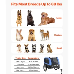 VEVOR Dog Bike Trailer, Supports up to 88 lbs, Pet Cart Bicycle Carrier for Small & Large Dogs, Easy Folding Frame with Quick Release Wheel, Universal Bicycle Coupler, Reflector, Flag, Internal Leash