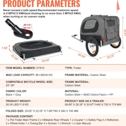 VEVOR Dog Bike Trailer, Supports up to 100 lbs, 2-in-1 Pet Stroller Cart Bicycle Carrier for Small & Large Dogs, Easy Folding Frame with Quick Release Wheel, Universal Bicycle Coupler, Internal Leash