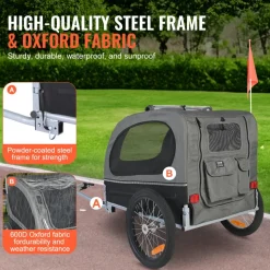 VEVOR Dog Bike Trailer, Supports up to 88 lbs, Pet Cart Bicycle Carrier, Easy Folding Frame with Quick Release Wheels, Universal Bicycle Coupler, Reflectors, Flag, Collapsible to Store, Black/Gray