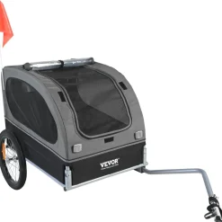 VEVOR Dog Bike Trailer, Supports up to 88 lbs, Pet Cart Bicycle Carrier, Easy Folding Frame with Quick Release Wheels, Universal Bicycle Coupler, Reflectors, Flag, Collapsible to Store, Black/Gray