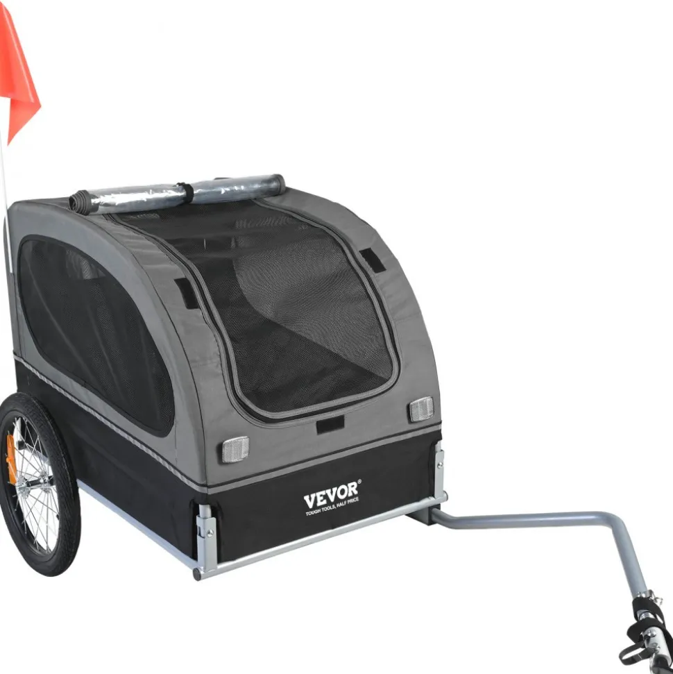 VEVOR Dog Bike Trailer, Supports up to 88 lbs, Pet Cart Bicycle Carrier, Easy Folding Frame with Quick Release Wheels, Universal Bicycle Coupler, Reflectors, Flag, Collapsible to Store, Black/Gray