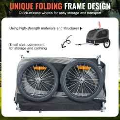 VEVOR Dog Bike Trailer, Supports up to 88 lbs, Pet Cart Bicycle Carrier, Easy Folding Frame with Quick Release Wheels, Universal Bicycle Coupler, Reflectors, Flag, Collapsible to Store, Black/Gray