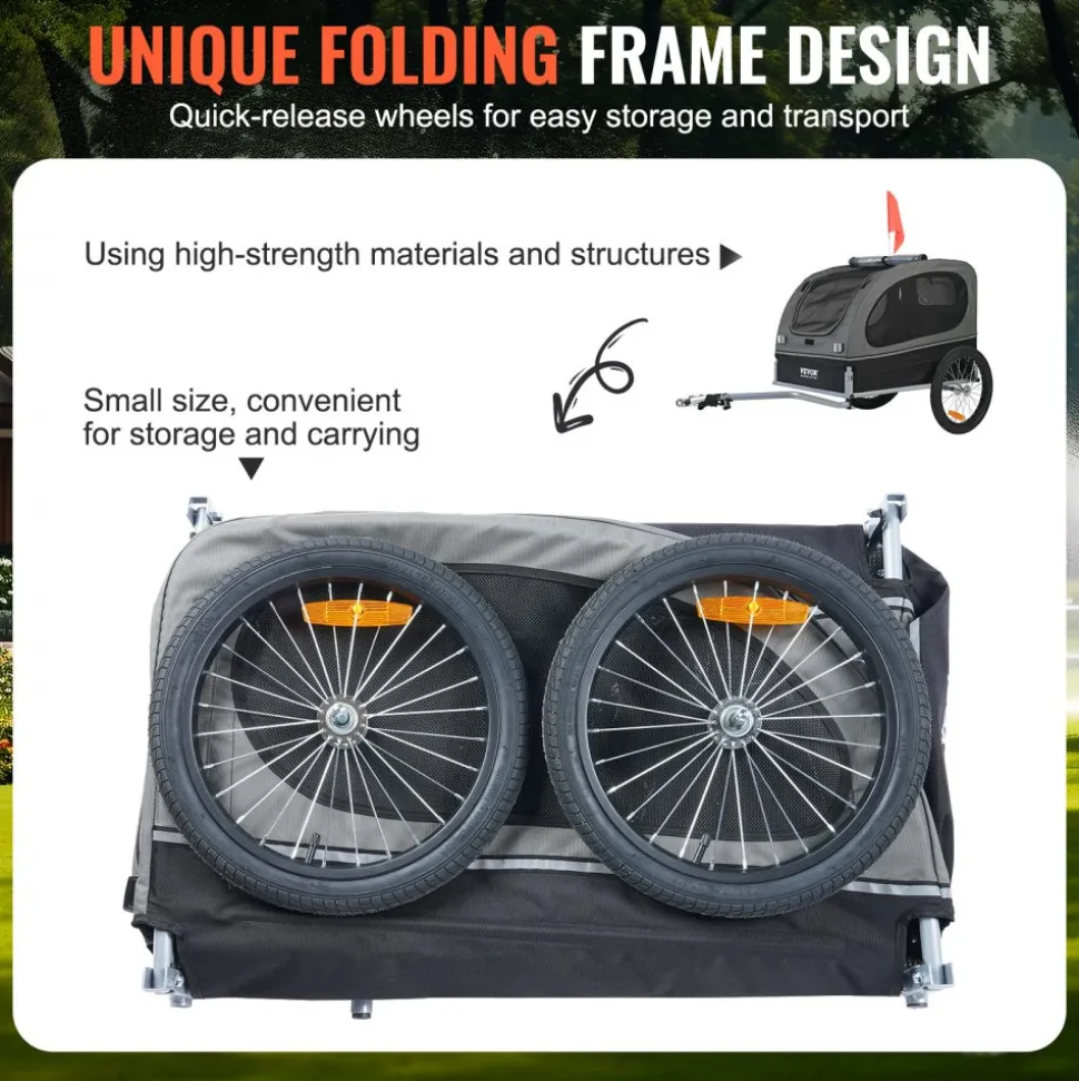 VEVOR Dog Bike Trailer, Supports up to 88 lbs, Pet Cart Bicycle Carrier, Easy Folding Frame with Quick Release Wheels, Universal Bicycle Coupler, Reflectors, Flag, Collapsible to Store, Black/Gray