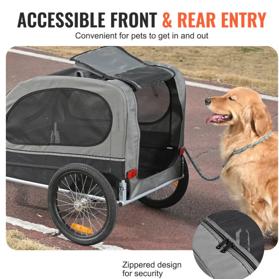 VEVOR Dog Bike Trailer, Supports up to 88 lbs, Pet Cart Bicycle Carrier, Easy Folding Frame with Quick Release Wheels, Universal Bicycle Coupler, Reflectors, Flag, Collapsible to Store, Black/Gray