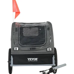 VEVOR Dog Bike Trailer, Supports up to 88 lbs, Pet Cart Bicycle Carrier, Easy Folding Frame with Quick Release Wheels, Universal Bicycle Coupler, Reflectors, Flag, Collapsible to Store, Black/Gray