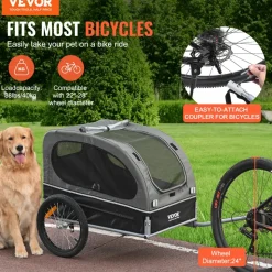 VEVOR Dog Bike Trailer, Supports up to 88 lbs, Pet Cart Bicycle Carrier, Easy Folding Frame with Quick Release Wheels, Universal Bicycle Coupler, Reflectors, Flag, Collapsible to Store, Black/Gray