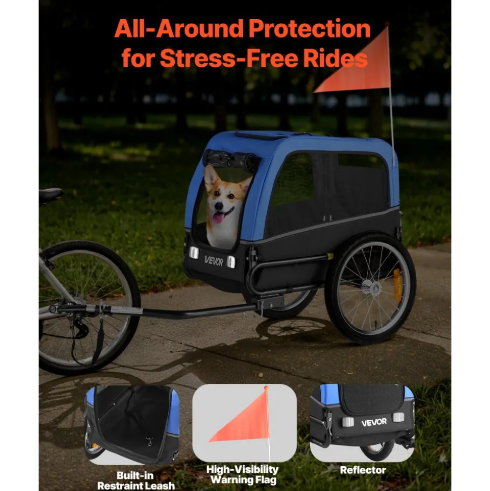 VEVOR Dog Bike Trailer, Supports up to 66 lbs, Pet Cart Bicycle Carrier for Small & Medium Dogs, Easy Folding Frame with Quick Release Wheel, Universal Bicycle Coupler, Reflector, Flag, Internal Leash