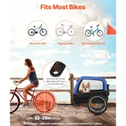 VEVOR Dog Bike Trailer, Supports up to 66 lbs, Pet Cart Bicycle Carrier for Small & Medium Dogs, Easy Folding Frame with Quick Release Wheel, Universal Bicycle Coupler, Reflector, Flag, Internal Leash