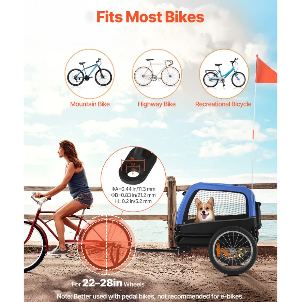 VEVOR Dog Bike Trailer, Supports up to 66 lbs, Pet Cart Bicycle Carrier for Small & Medium Dogs, Easy Folding Frame with Quick Release Wheel, Universal Bicycle Coupler, Reflector, Flag, Internal Leash